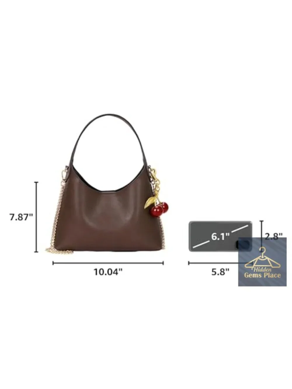 Faux Leather Small Hobo Bag Purse with Chain Strap Cherry Pendant Crossbody